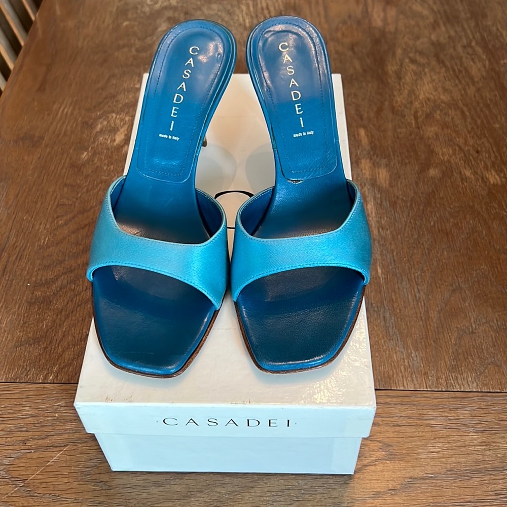 Casadei blue size 8 slip on heels